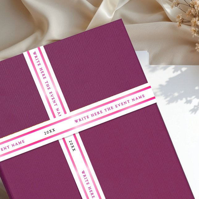 Ruban En Satin Modern Simple Girly White Pink Stripe Typography (Créateur téléchargé)