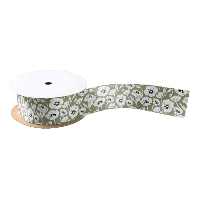 Ruban En Satin Moderne Moss Green Floral (Bobine)