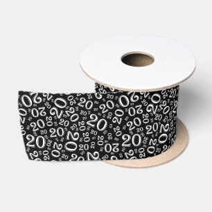 Ruban En Satin Moderne motif de numéro d'anniversaire 20 noir et