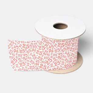 Ruban En Satin Moderne motif de numéro d'anniversaire 25 Corail/B