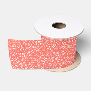 Ruban En Satin Moderne motif de numéro d'anniversaire 35 Corail/B