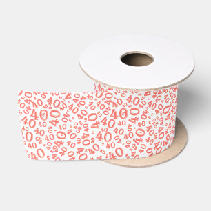 Ruban En Satin Moderne motif de numéro d'anniversaire 40 Corail/B