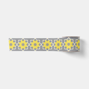 Ruban En Satin Moderne tendance Gris et Fleurs Jaunes