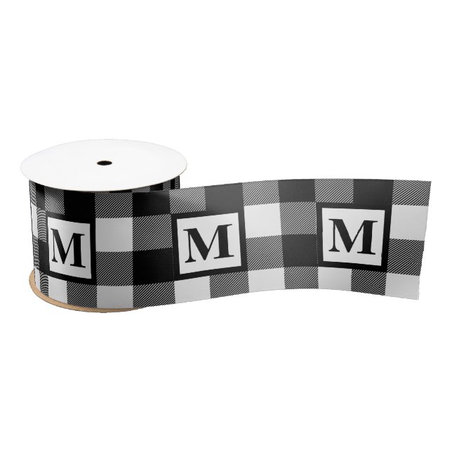 Ruban En Satin Monogramme noir et blanc Plaid de buffle (Bobine)