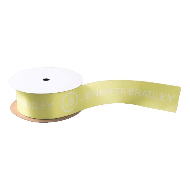 Ruban En Satin Monogramme simple Nom personnalisé Satin jaune et  (Bobine)