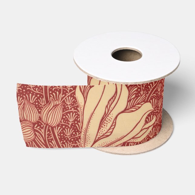 Ruban En Satin Morris Inspiré Lily Flower Botanique Rouge Textile (Bobine)