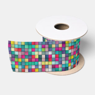Ruban En Satin Mosaïque colorée, motif géométrique de carrés