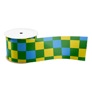 Ruban En Satin Motif à carreaux bleu jaune vert