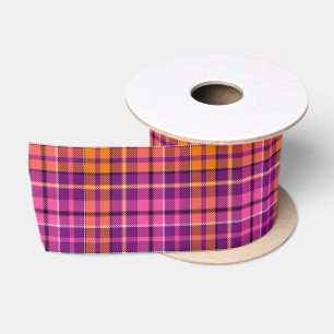 Ruban En Satin Motif à carreaux Tartan Orange Rose Violet 