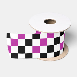 Ruban En Satin Motif à carreaux violet noir et blanc