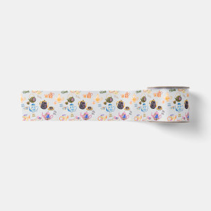 Ruban En Satin motif à l'heure du thé - tasses à thé et théière d