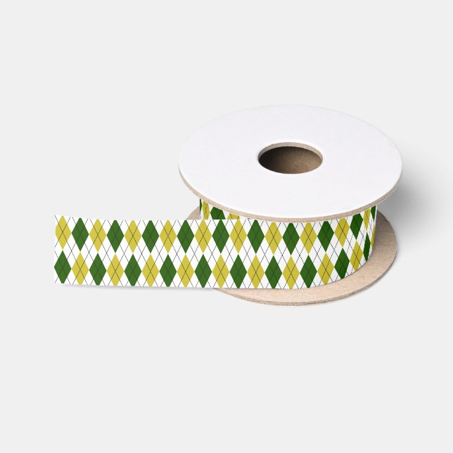 Ruban En Satin Motif à motifs de losanges vert et jaune (Bobine)