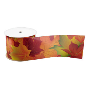 Ruban En Satin Motif abstrait de feuille d'automne