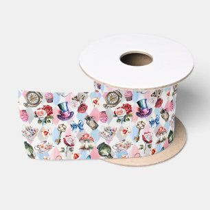 Ruban En Satin Motif aquarelle victorien du Pays des Merveilles c