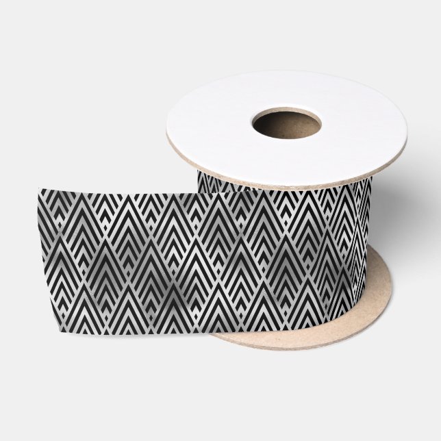 Ruban En Satin Motif Art déco argenté et diamant noir (Bobine)