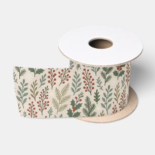 Ruban En Satin Motif artistique floral de baie de houx botanique 