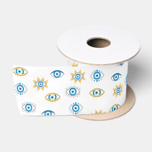 Ruban En Satin Motif bleu, or et blanc de l'oeil grec Mati