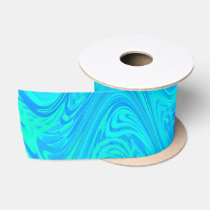 Ruban En Satin Motif bleu vert marbré