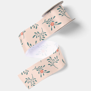 Ruban En Satin Motif botanique floral sarcelle rose