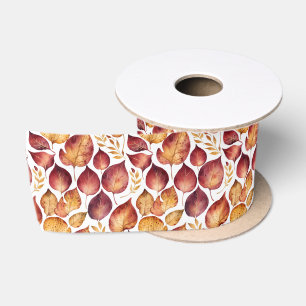 Ruban En Satin Motif Bourgogne et feuille d'or