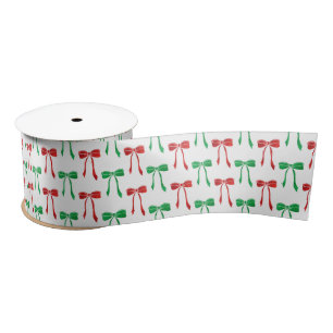 Ruban En Satin Motif Bow Red & Green Watercolor