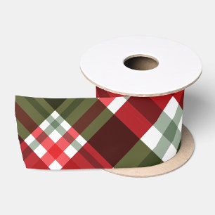 Ruban En Satin Motif carreaux de Noël rouge et vert tendance mode