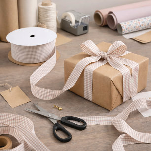 Ruban En Satin Motif carreaux gingham rose et blanc de campagne