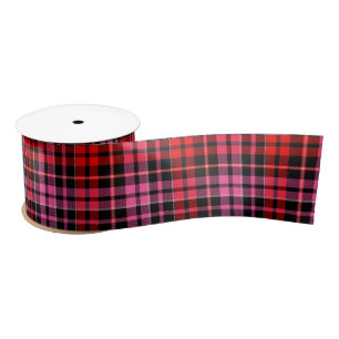 Ruban En Satin Motif carreaux tartan noir rouge rose