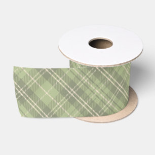 Ruban En Satin Motif carreaux vert sauge