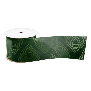 Ruban En Satin Motif celtique vert et or élégant