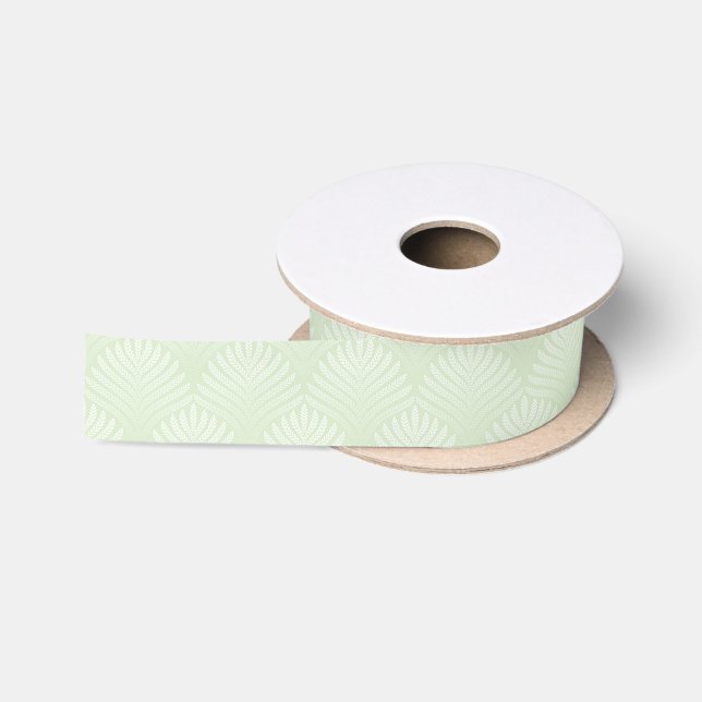 Ruban En Satin Motif classique de feuillage dans le blanc et le (Bobine)