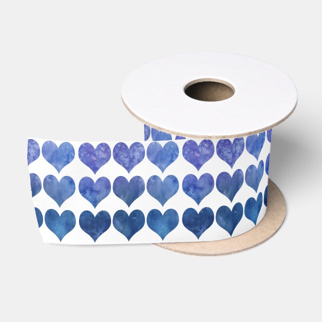 Ruban En Satin Motif Coeur Bleu (Bobine)