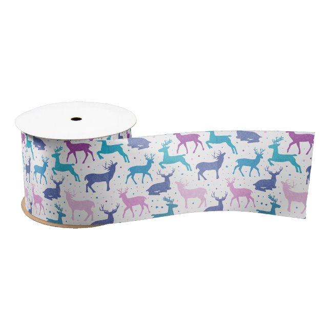 Ruban En Satin Motif coloré Pastel Reindeer (Bobine)