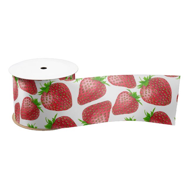 Ruban En Satin Motif d'aquarelle de fraises (Bobine)