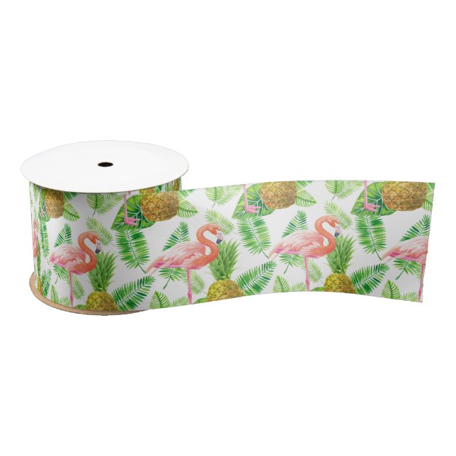 Ruban En Satin Motif d'aquarelle de jardin tropical (Bobine)