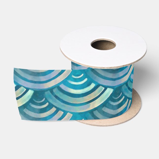 Ruban En Satin Motif de balance de poissons perles bleues (Bobine)