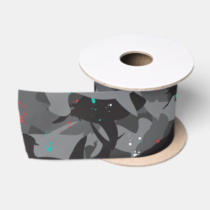 Ruban En Satin Motif de camouflage noir et Turquoise requin