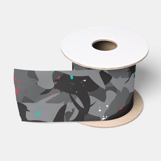 Ruban En Satin Motif de camouflage noir et Turquoise requin (Bobine)