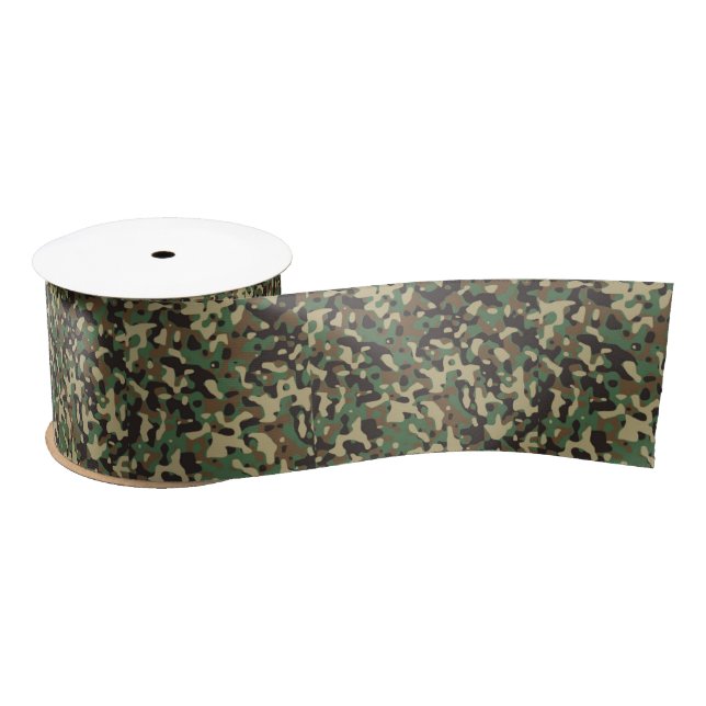 Ruban En Satin Motif de camouflage vert, noir et marron (Bobine)