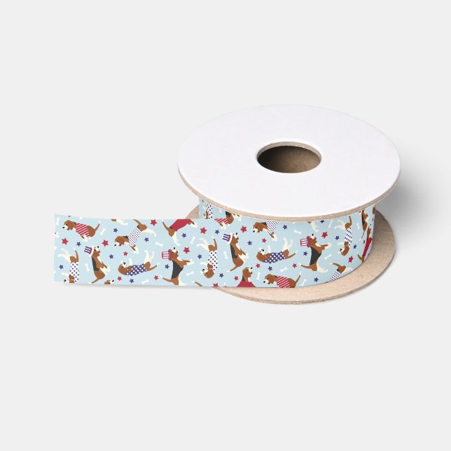 Ruban En Satin Motif de chien Beagle patriotique (Bobine)
