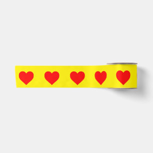 Ruban En Satin Motif de coeur rouge Arrière - plan jaune