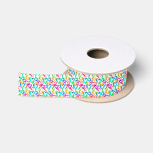 Ruban En Satin Motif de cœurs aquarelles colorés mignons