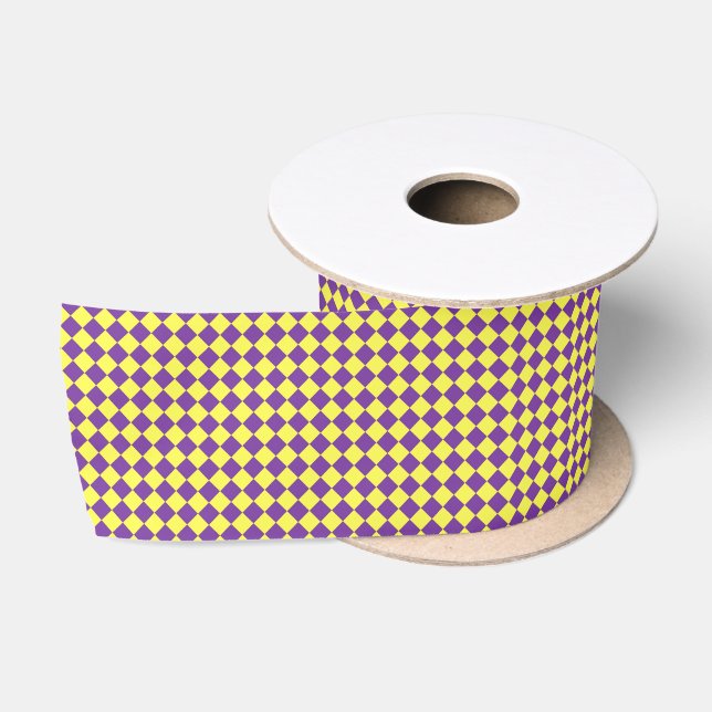 Ruban En Satin Motif de contrôle de diamant jaune violet (Bobine)