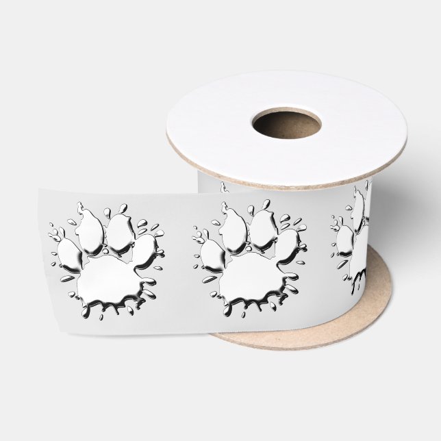 Ruban En Satin Motif de dessin à mâchoires pour chien argenté (Bobine)