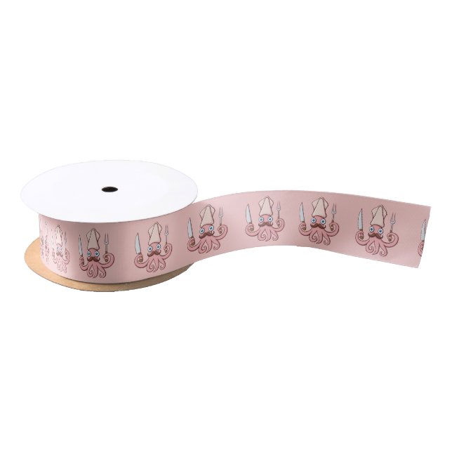 Ruban En Satin Motif de dessin de chef calmar (Bobine)