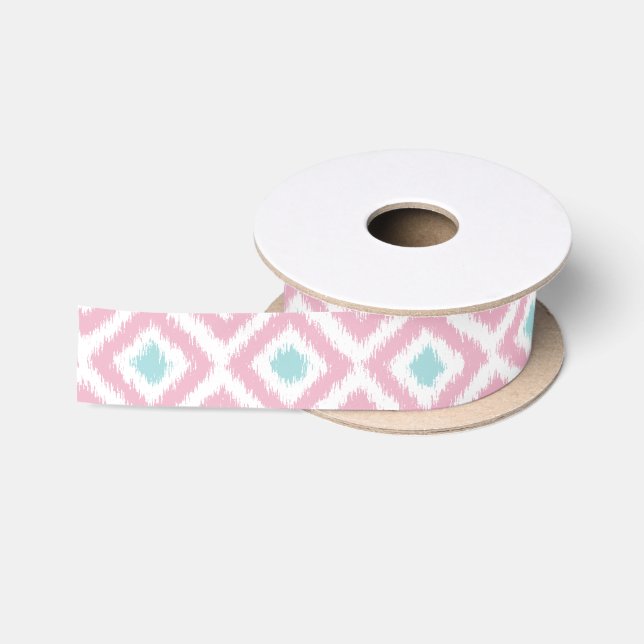 Ruban En Satin Motif de diamants Ikat rose et menthe (Bobine)