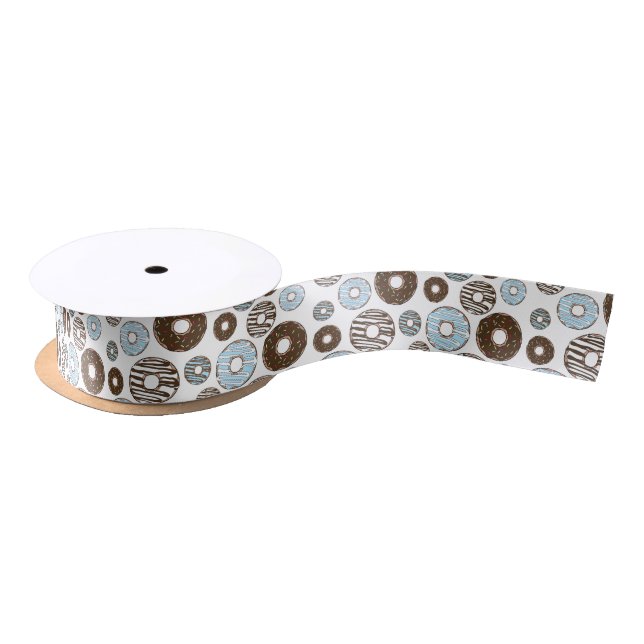 Ruban En Satin Motif De Donuts, Donuts Bleus, Donuts Brown (Bobine)