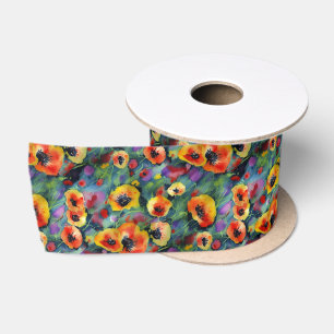 Ruban En Satin Motif de fleur de pavot rouge arty Fleurs de pavot