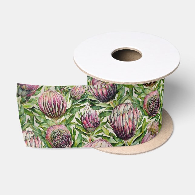 Ruban En Satin Motif de fleurs de thé rose et vert (Bobine)