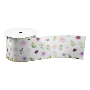 Ruban En Satin Motif de fleurs et de feuillage violets